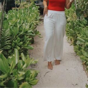 Andie The Madeira Pant Linen Coconut Ivory White‎ Relaxed Trouser size large NWT